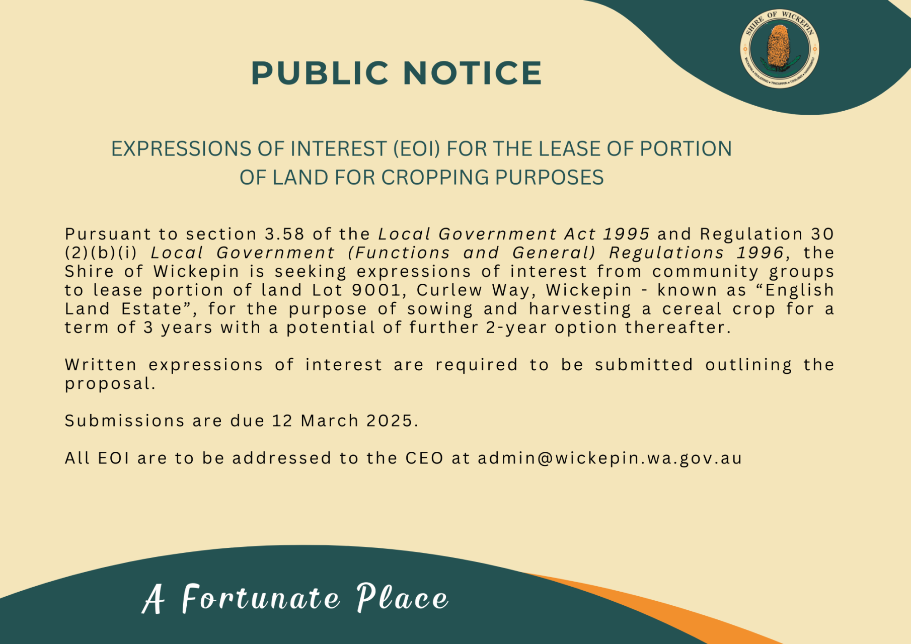 Expressions of Interest (EOI) for the lease of portion of land for